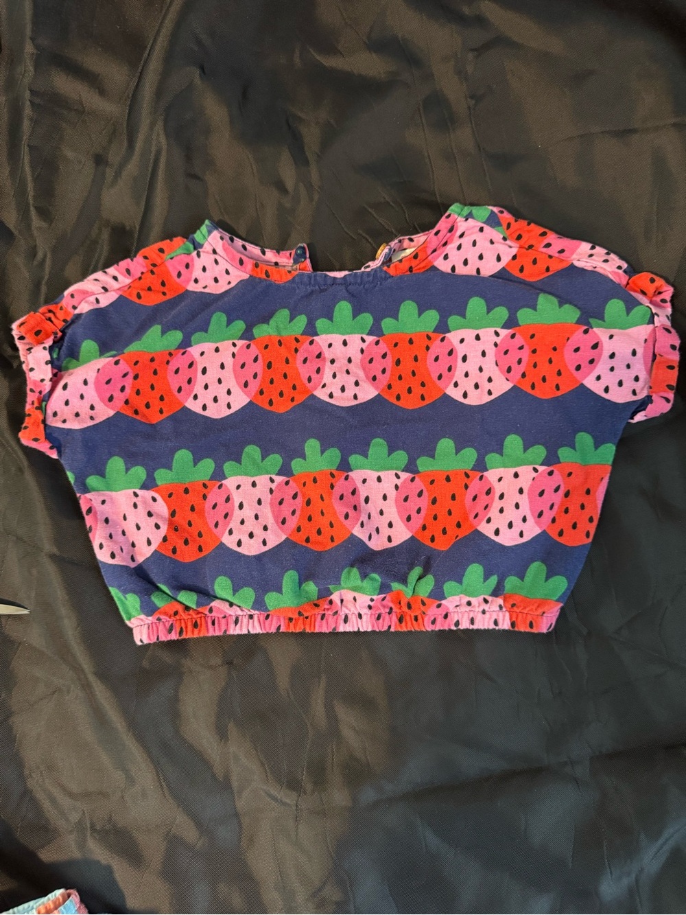 Hanna Anderson Girls Navy Strawberry Print Crop Top - Pink & Red 3t EUC